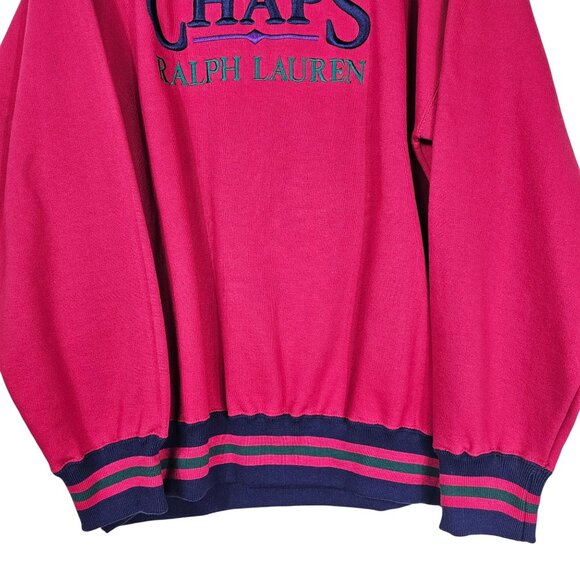 Vintage Chaps Ralph Lauren Red Preppy Sweatshirt L Collegiate 90s Y2K Deadstock - Picture 3 of 9
